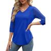 imageXIEERDUO 34 Length Sleeve Womens Tops VNeck Lace Tunic Tops Business Casual Blouses 2025Dark Blue