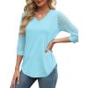 imageXIEERDUO 34 Length Sleeve Womens Tops VNeck Lace Tunic Tops Business Casual Blouses 2025Light Blue