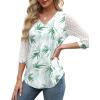 imageXIEERDUO 34 Length Sleeve Womens Tops VNeck Lace Tunic Tops Business Casual Blouses 2025Patternedboho Leaf