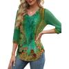 imageXIEERDUO 34 Length Sleeve Womens Tops VNeck Lace Tunic Tops Business Casual Blouses 2025Patternedgreen Floral