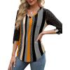 imageXIEERDUO 34 Length Sleeve Womens Tops VNeck Lace Tunic Tops Business Casual Blouses 2025Patternedkhaki Stripe