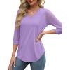 imageXIEERDUO 34 Length Sleeve Womens Tops VNeck Lace Tunic Tops Business Casual Blouses 2025Purple