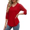 imageXIEERDUO 34 Length Sleeve Womens Tops VNeck Lace Tunic Tops Business Casual Blouses 2025Red