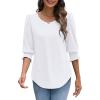 imageXIEERDUO Blouses for Women Dressy Casual 34 Length Sleeve Womens Tops with Smocked CuffsAwhite