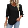 imageXIEERDUO Blouses for Women Dressy Casual 34 Length Sleeve Womens Tops with Smocked CuffsBblack