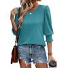 imageXIEERDUO Blouses for Women Dressy Casual 34 Length Sleeve Womens Tops with Smocked CuffsEgrey Blue
