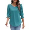 imageXIEERDUO Blouses for Women Dressy Casual 34 Length Sleeve Womens Tops with Smocked CuffsEgrey Blue