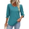 imageXIEERDUO Blouses for Women Dressy Casual 34 Length Sleeve Womens Tops with Smocked CuffsEgrey Blue