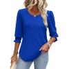 imageXIEERDUO Blouses for Women Dressy Casual 34 Length Sleeve Womens Tops with Smocked CuffsEroyal Blue