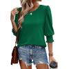 imageXIEERDUO Blouses for Women Dressy Casual 34 Length Sleeve Womens Tops with Smocked CuffsGgreen