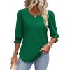 imageXIEERDUO Blouses for Women Dressy Casual 34 Length Sleeve Womens Tops with Smocked CuffsGgreen