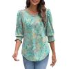 imageXIEERDUO Blouses for Women Dressy Casual 34 Length Sleeve Womens Tops with Smocked CuffsHgreen Floral