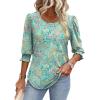 imageXIEERDUO Blouses for Women Dressy Casual 34 Length Sleeve Womens Tops with Smocked CuffsHgreen Floral