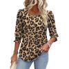imageXIEERDUO Blouses for Women Dressy Casual 34 Length Sleeve Womens Tops with Smocked CuffsLleopard