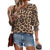 imageXIEERDUO Blouses for Women Dressy Casual 34 Length Sleeve Womens Tops with Smocked CuffsLleopard