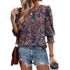 imageXIEERDUO Blouses for Women Dressy Casual 34 Length Sleeve Womens Tops with Smocked CuffsOpurple Orange Flower