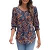 imageXIEERDUO Blouses for Women Dressy Casual 34 Length Sleeve Womens Tops with Smocked CuffsOpurple Orange Flower