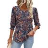 imageXIEERDUO Blouses for Women Dressy Casual 34 Length Sleeve Womens Tops with Smocked CuffsOpurple Orange Flower