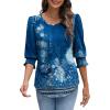 imageXIEERDUO Blouses for Women Dressy Casual 34 Length Sleeve Womens Tops with Smocked CuffsRnavy Print