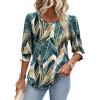 imageXIEERDUO Blouses for Women Dressy Casual 34 Length Sleeve Womens Tops with Smocked CuffsTpalm Leaves