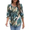 imageXIEERDUO Blouses for Women Dressy Casual 34 Length Sleeve Womens Tops with Smocked CuffsTpalm Leaves