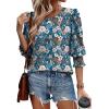 imageXIEERDUO Blouses for Women Dressy Casual 34 Length Sleeve Womens Tops with Smocked CuffsUblue Floral
