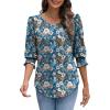 imageXIEERDUO Blouses for Women Dressy Casual 34 Length Sleeve Womens Tops with Smocked CuffsUblue Floral