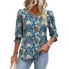 imageXIEERDUO Blouses for Women Dressy Casual 34 Length Sleeve Womens Tops with Smocked CuffsUblue Floral