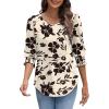 imageXIEERDUO Blouses for Women Dressy Casual 34 Length Sleeve Womens Tops with Smocked CuffsVbeige Black Floral