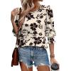 imageXIEERDUO Blouses for Women Dressy Casual 34 Length Sleeve Womens Tops with Smocked CuffsVbeige Black Floral