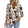 imageXIEERDUO Blouses for Women Dressy Casual 34 Length Sleeve Womens Tops with Smocked CuffsVbeige Black Floral