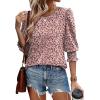 imageXIEERDUO Blouses for Women Dressy Casual 34 Length Sleeve Womens Tops with Smocked CuffsVdark Pink Floral