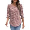 imageXIEERDUO Blouses for Women Dressy Casual 34 Length Sleeve Womens Tops with Smocked CuffsVdark Pink Floral