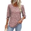 imageXIEERDUO Blouses for Women Dressy Casual 34 Length Sleeve Womens Tops with Smocked CuffsVdark Pink Floral