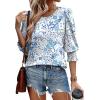 imageXIEERDUO Blouses for Women Dressy Casual 34 Length Sleeve Womens Tops with Smocked CuffsVlight Blue Floral