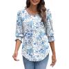 imageXIEERDUO Blouses for Women Dressy Casual 34 Length Sleeve Womens Tops with Smocked CuffsVlight Blue Floral