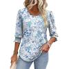 imageXIEERDUO Blouses for Women Dressy Casual 34 Length Sleeve Womens Tops with Smocked CuffsVlight Blue Floral