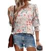 imageXIEERDUO Blouses for Women Dressy Casual 34 Length Sleeve Womens Tops with Smocked CuffsVlight Pink Floral