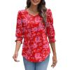 imageXIEERDUO Blouses for Women Dressy Casual 34 Length Sleeve Womens Tops with Smocked CuffsVred Pink Floral