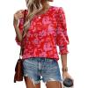 imageXIEERDUO Blouses for Women Dressy Casual 34 Length Sleeve Womens Tops with Smocked CuffsVred Pink Floral