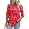 imageXIEERDUO Blouses for Women Dressy Casual 34 Length Sleeve Womens Tops with Smocked CuffsVred Pink Floral