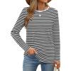 imageXIEERDUO Long Sleeve Shirts for Women Casual Crew Neck Basic Fall Tops Loose Fit ComfyBlack Striped