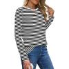 imageXIEERDUO Long Sleeve Shirts for Women Casual Crew Neck Basic Fall Tops Loose Fit ComfyBlack Striped