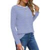 imageXIEERDUO Long Sleeve Shirts for Women Casual Crew Neck Basic Fall Tops Loose Fit ComfyBlue Striped