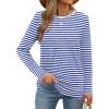imageXIEERDUO Long Sleeve Shirts for Women Casual Crew Neck Basic Fall Tops Loose Fit ComfyBlue Striped