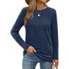 imageXIEERDUO Long Sleeve Shirts for Women Casual Crew Neck Basic Fall Tops Loose Fit ComfyDark Blue
