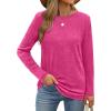 imageXIEERDUO Long Sleeve Shirts for Women Casual Crew Neck Basic Fall Tops Loose Fit ComfyHot Pink