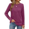 imageXIEERDUO Long Sleeve Shirts for Women Casual Crew Neck Basic Fall Tops Loose Fit ComfyMaroon