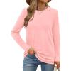imageXIEERDUO Long Sleeve Shirts for Women Casual Crew Neck Basic Fall Tops Loose Fit ComfyPink