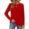 imageXIEERDUO Long Sleeve Shirts for Women Casual Crew Neck Basic Fall Tops Loose Fit ComfyRed